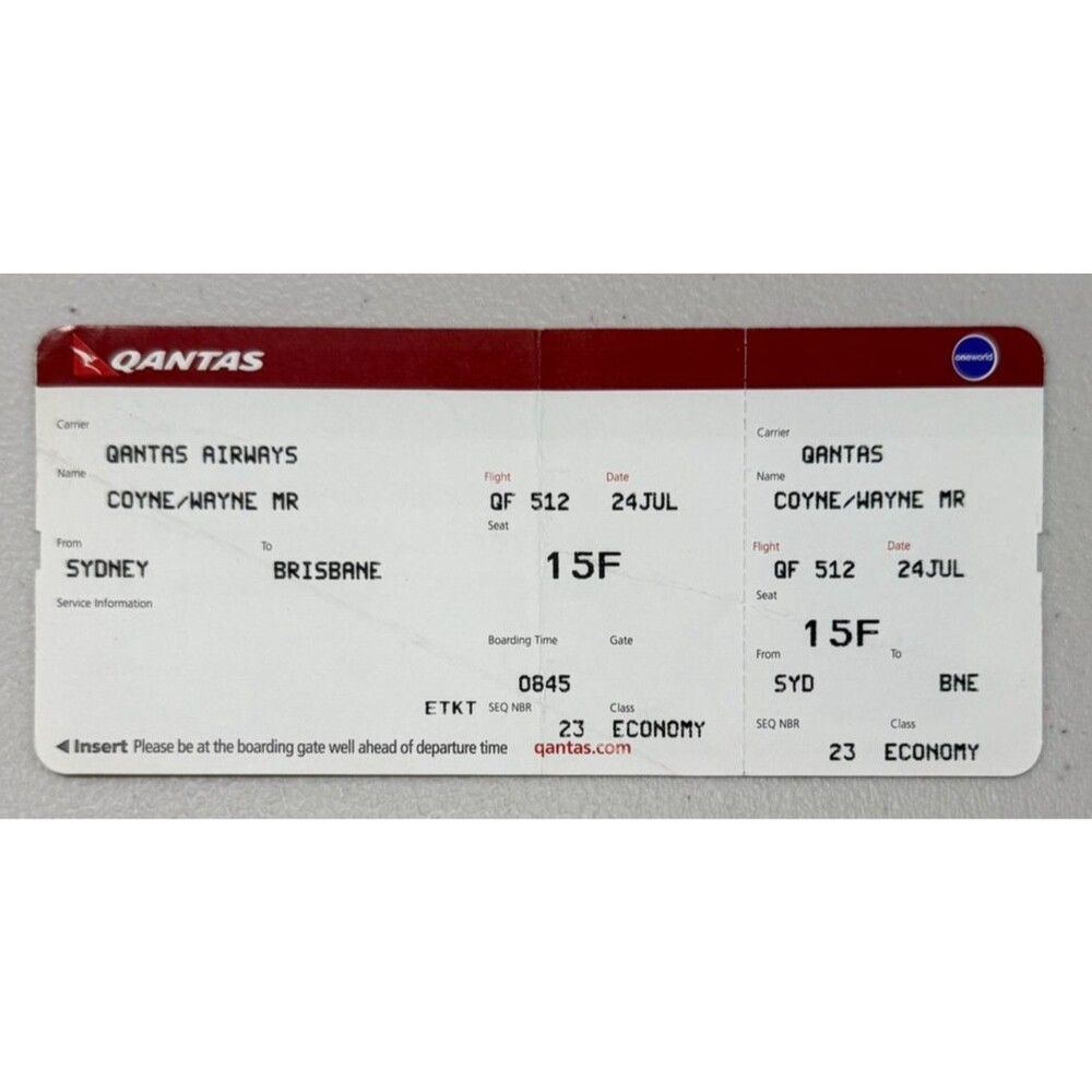 Authentic The Flaming Lips Wayne Coyne Flight Boarding Pass Quantas Airways OOAK